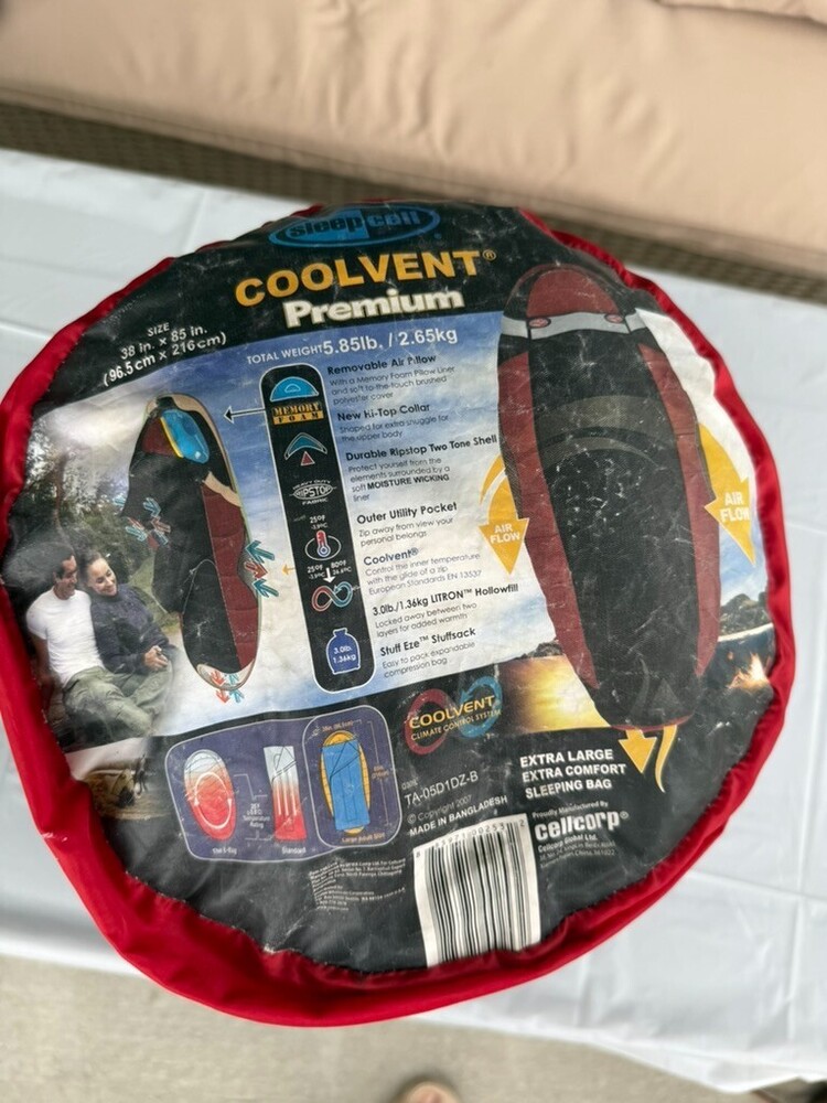 Coleman CoolVent Premium Sleeping Bag – 25°F 3-Season with Stuff Sack – Red Gray